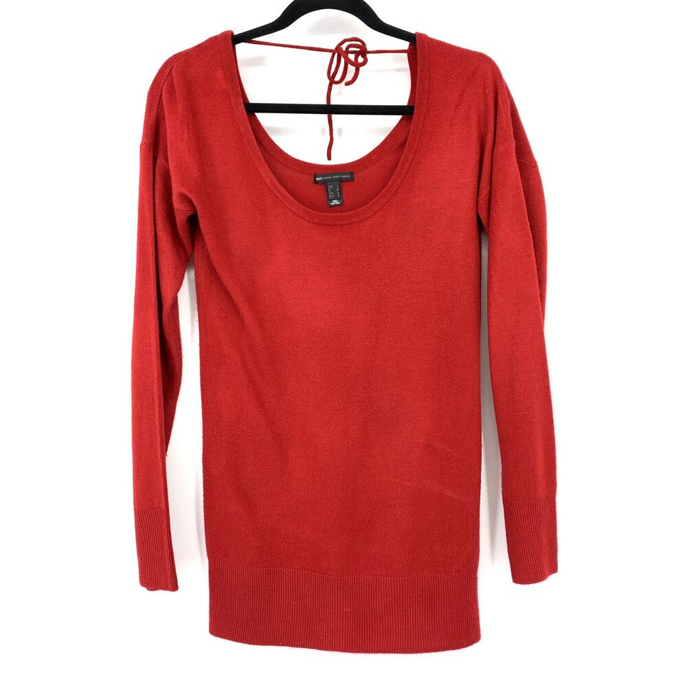 MNG Scoop Neck Pullover Long Sleeve Sweater Womens Size 4 Red Tie Back